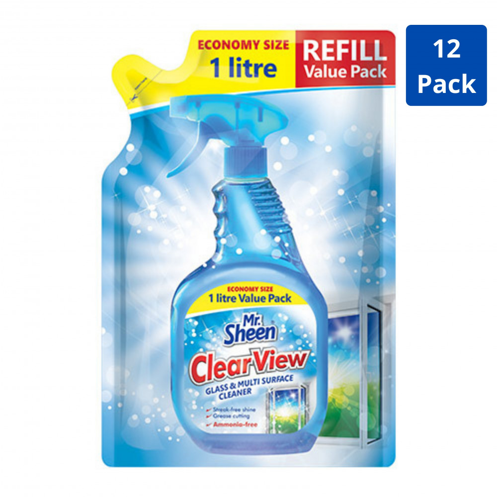 Clear View Glass & Multi Surface Cleaner Refill 1L (12 Pack)