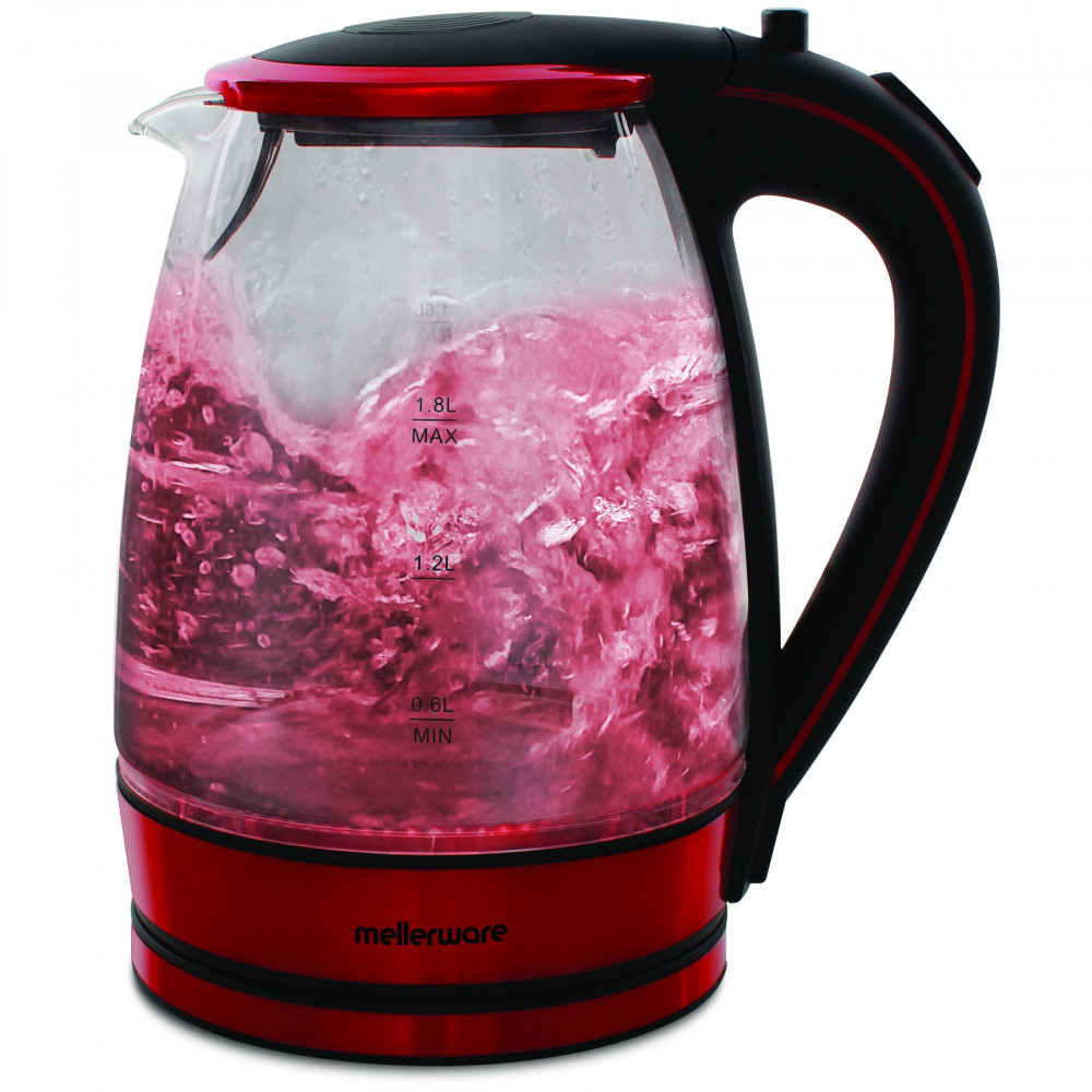 1.8L 2200W Kettle 360 Degree Cordless Glass Red 