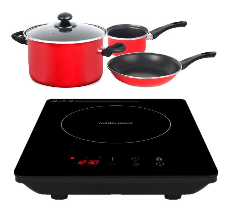 1800W Pack 5 Piece Black Induction Cooker And Pot Set 