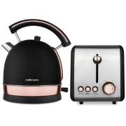 2 Piece Set Stainless Steel Black Kettle And Toaster 