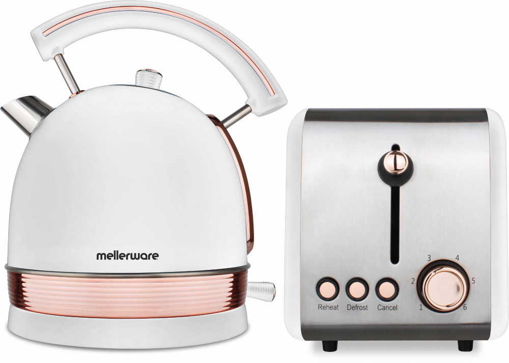 2 Piece Set Stainless Steel White Kettle And Toaster 