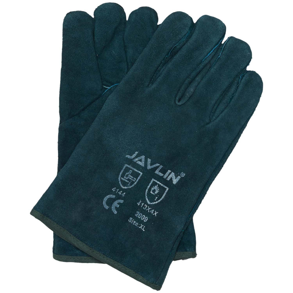 Green Lined Fully Welted Leather Gloves 6cm Cuff