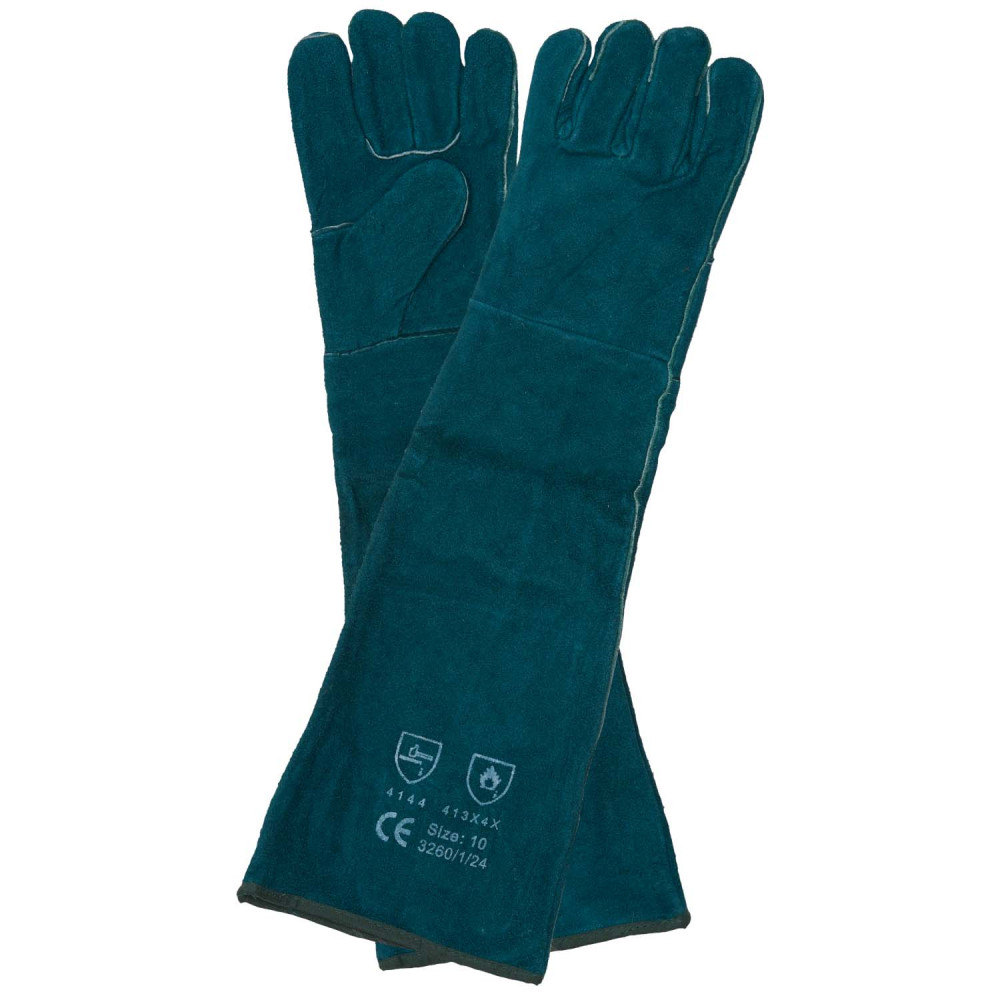 Green Lined Fully Welted Leather Gloves 40cm Cuff
