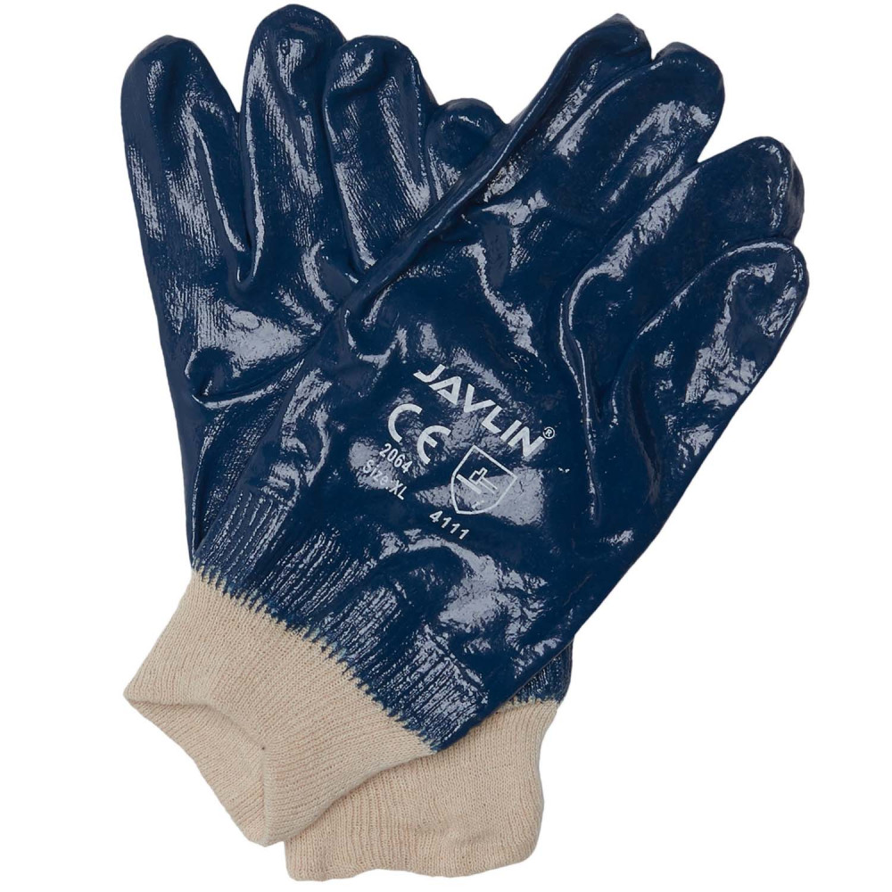 Blue Nitrile Fully Coated Knit Wrist Gloves Size 10