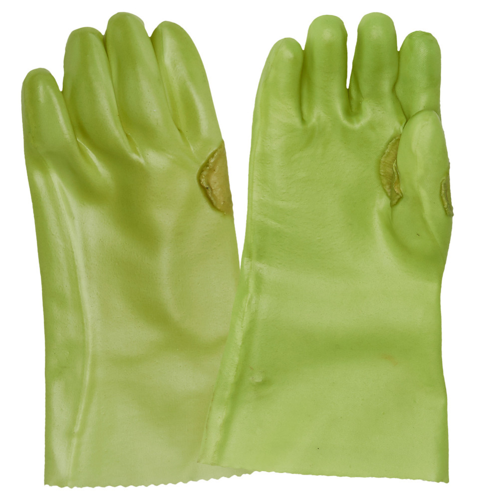 PVC Medium Weight Hi-Vis Green Reinforced Safety Cuff Gloves 27cm