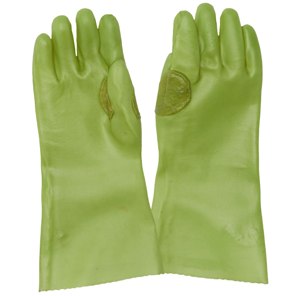 PVC Elbow Length Medium Weight Hi-Vis Green Reinforced Gloves 35cm