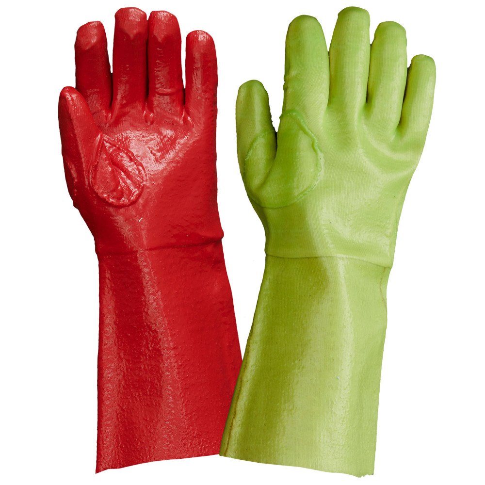 PVC Elbow Length Red Left and Green Right Hand Reinforced Miners Gloves