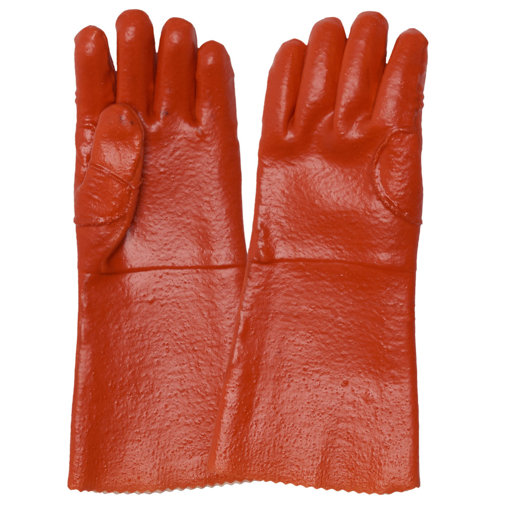 PVC Elbow Length Hi-Vis Orange Reinforced Gloves 35cm