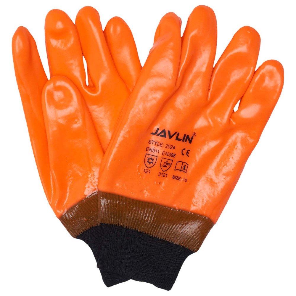 PVC Orange Freezer Gloves Knitted Wrist