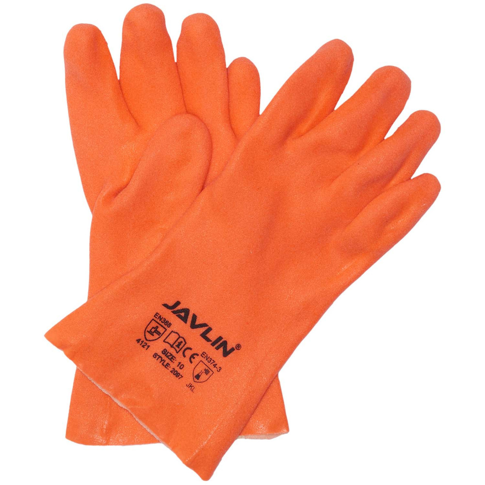 PVC Fluorescent Orange Foam Finish Gloves