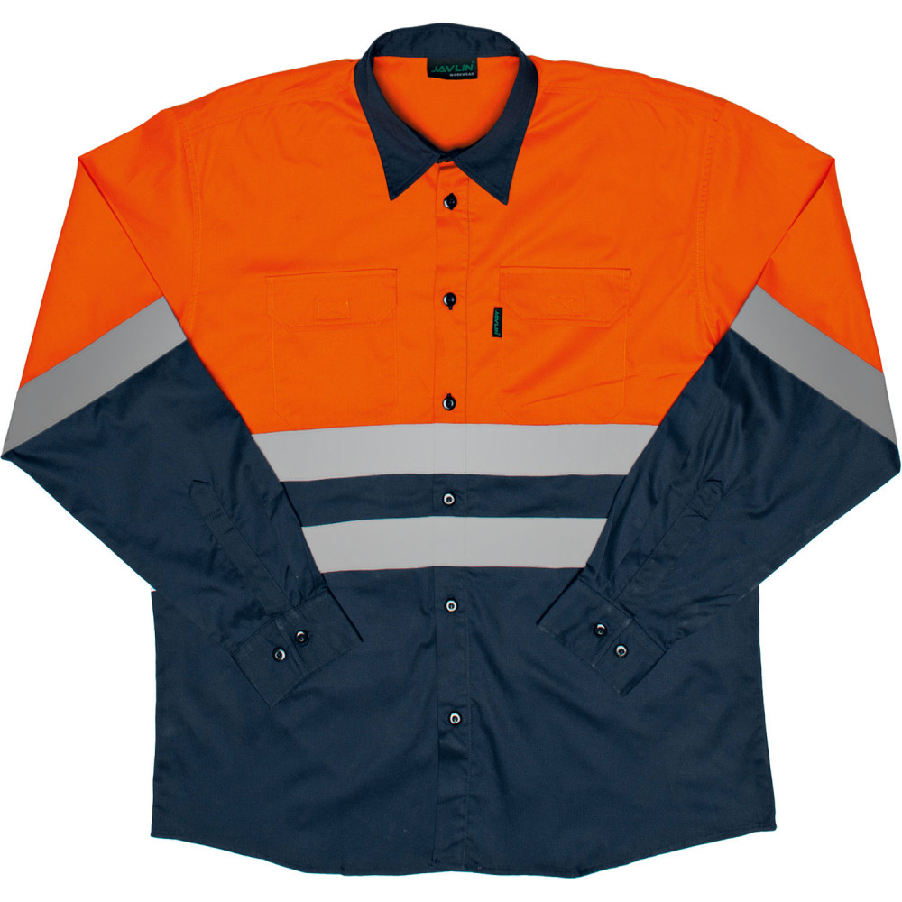Two Tone Reflective Work Shirt - Navy & Orange
