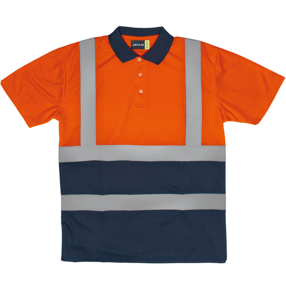 Two Tone Hi-Vis Polo With Reflective Tape - Navy & Orange