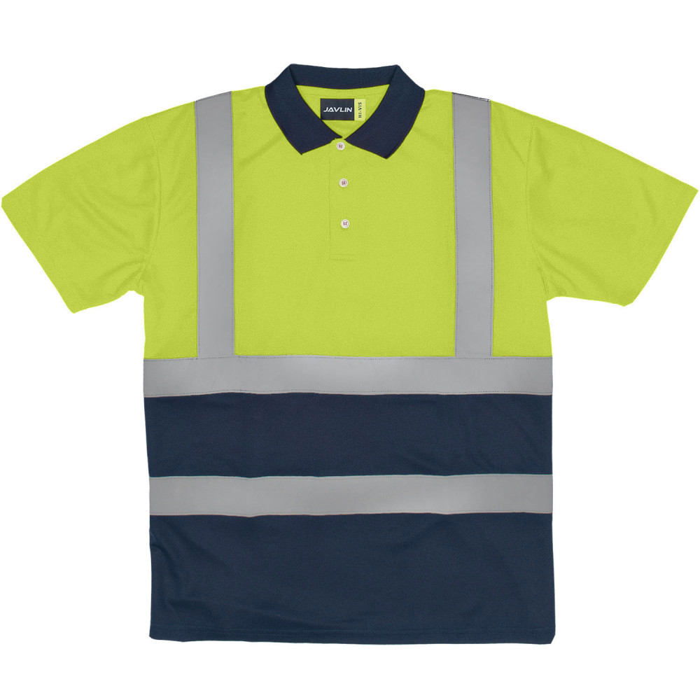 Two Tone Hi-Vis Polo With Reflective Tape - Navy & Lime