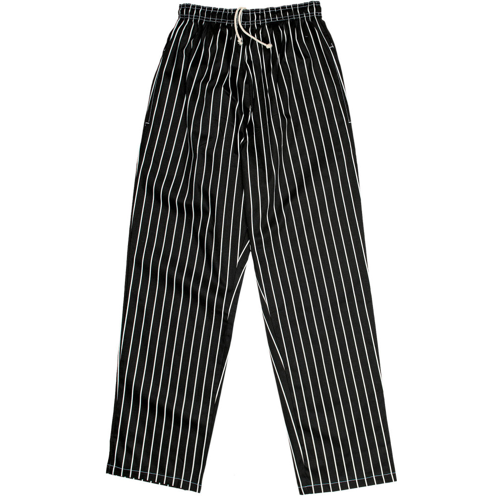 Printed Baggy Chef Pants - Black & White Chalk Stripes