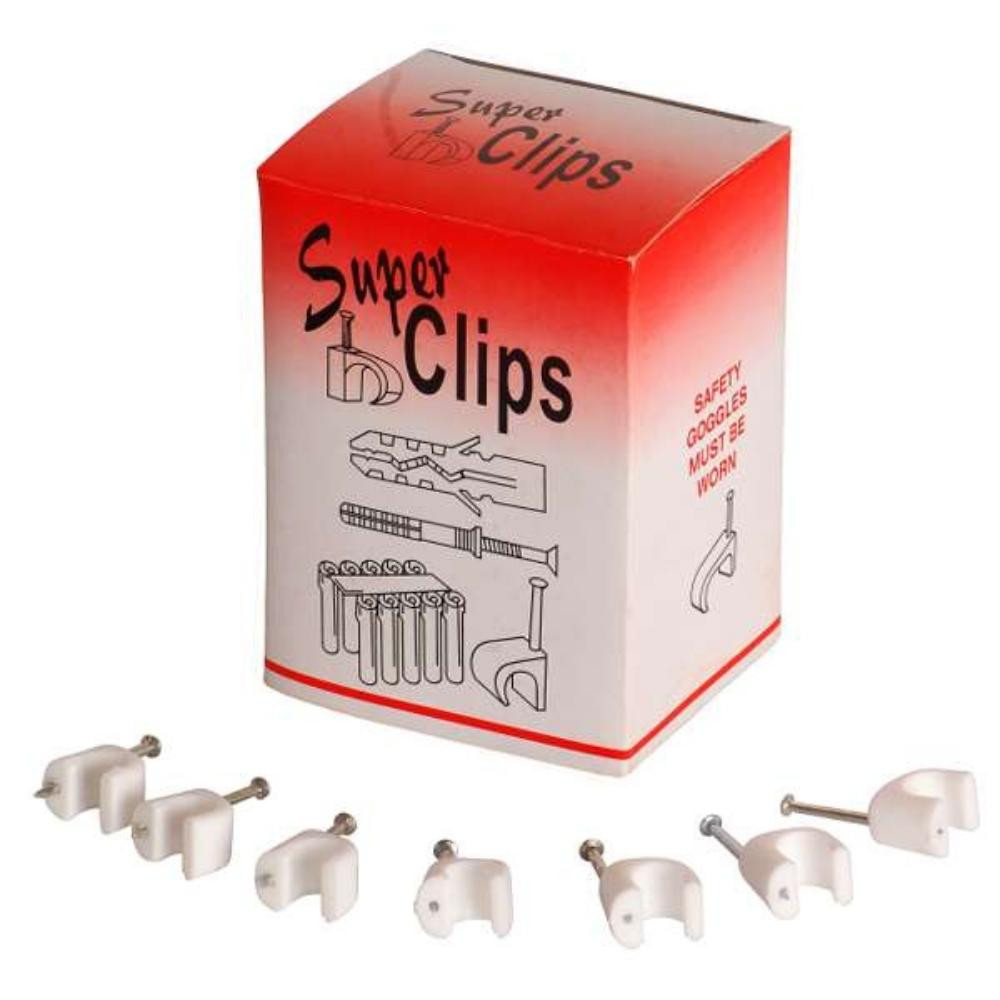 7mm  White Cable Clips  x 100