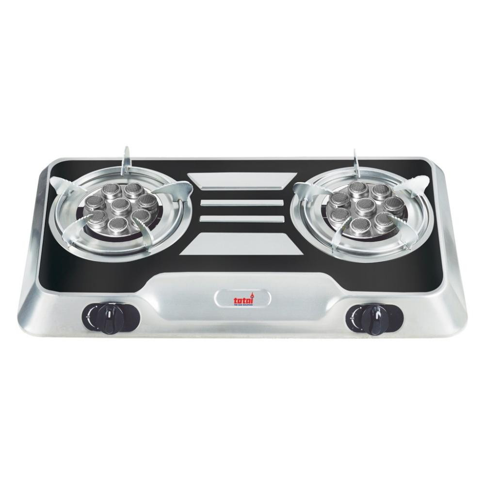 2 Burner Table Top Gas Stove With Auto Ignition - Full Stainless Steel With Black Top