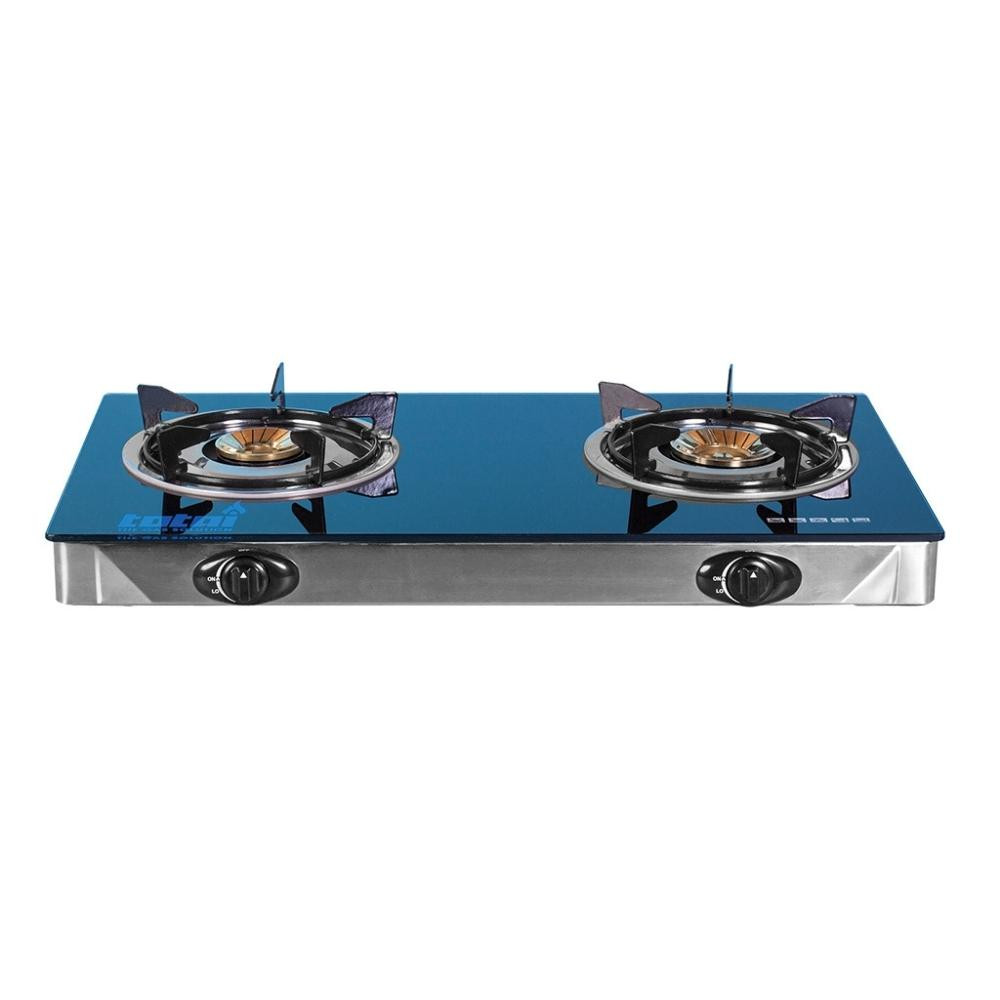 2 Burner Table Top Gas Stove With Auto Ignition - Black Glass Top