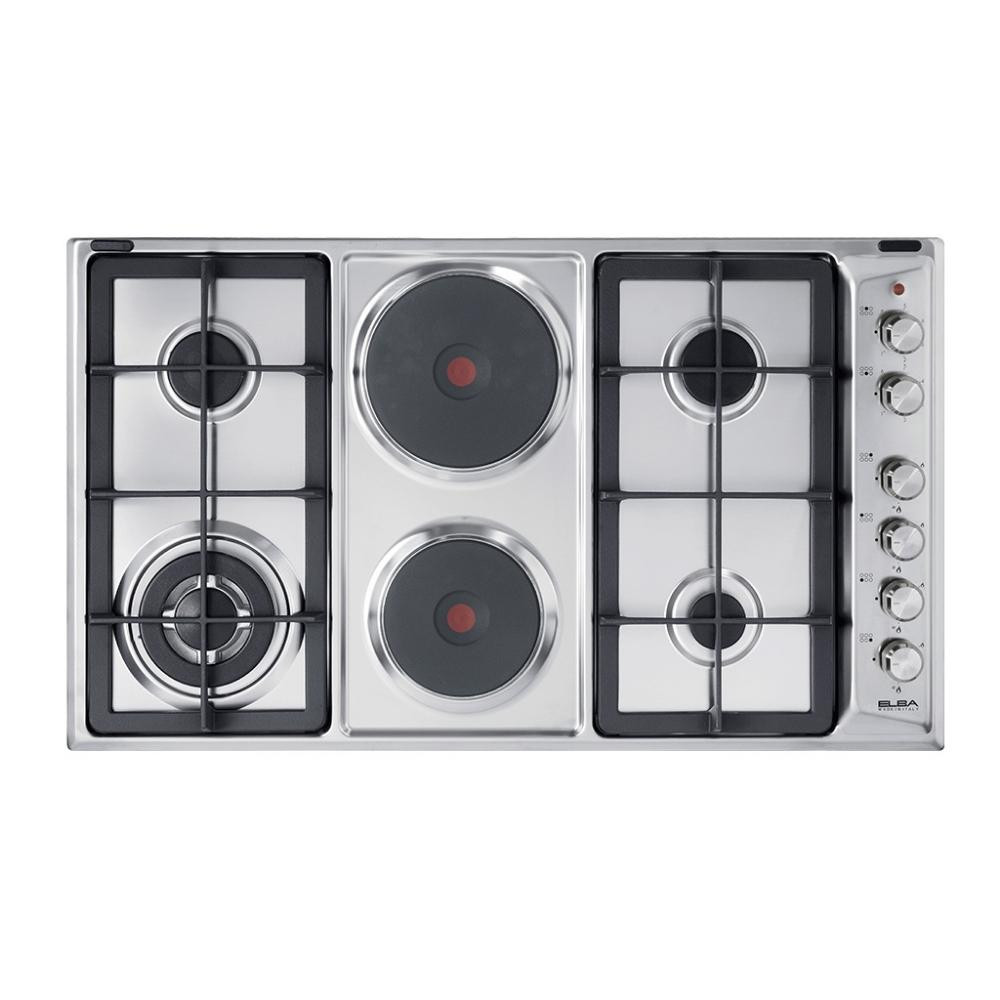 Classic 90cm 4 Burner Gas Hob With 2 Electric Plates - Stainless Steel