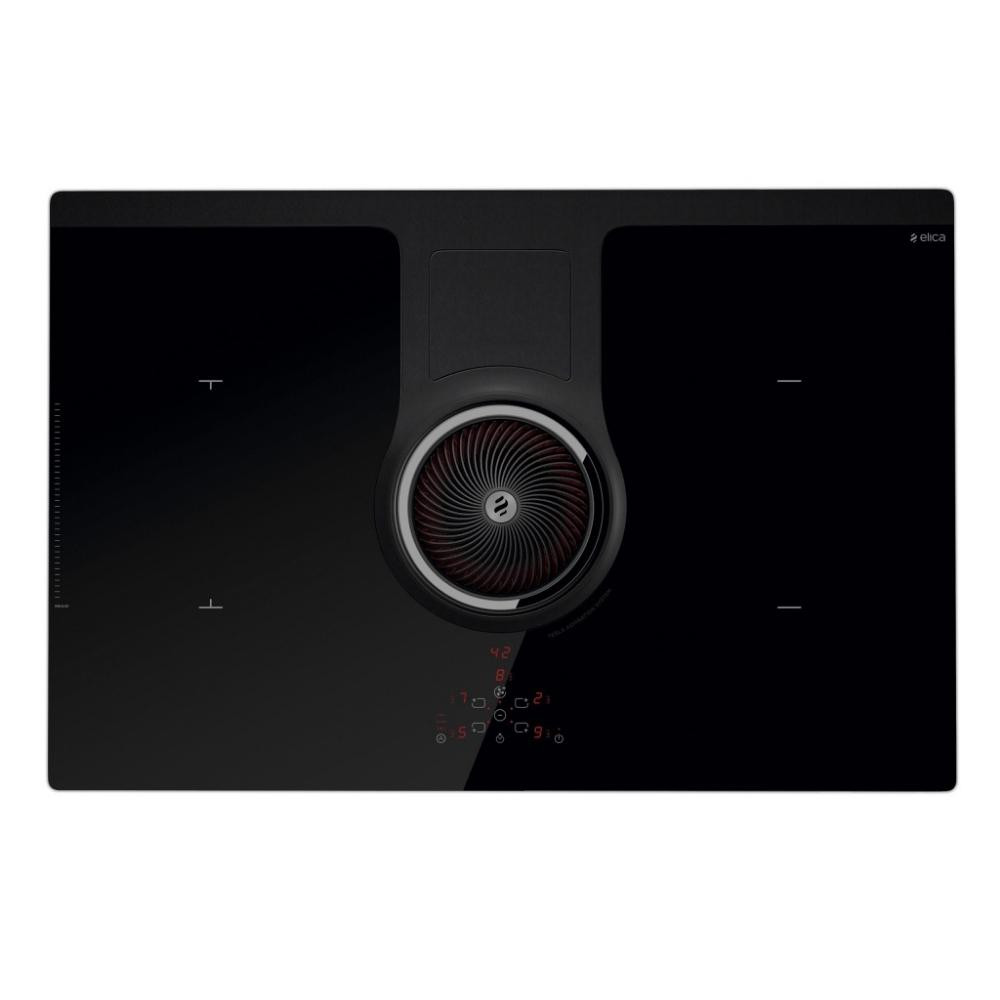 90cm Aspiration Hob with Downdraft Extractor - Black Glass and Spiral Filter