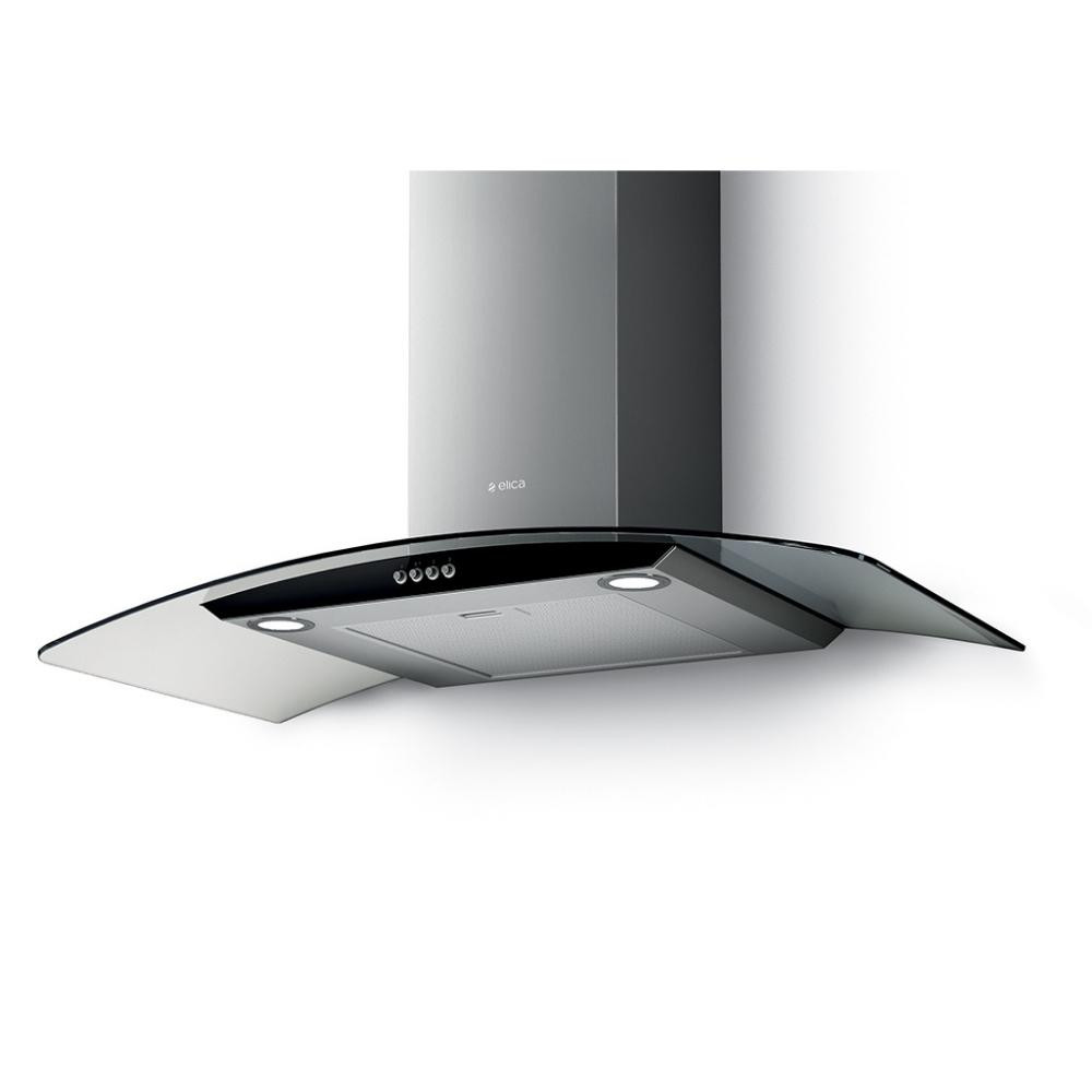 90cm Curved Glass Cooker Hood - Black Glass Front Panel