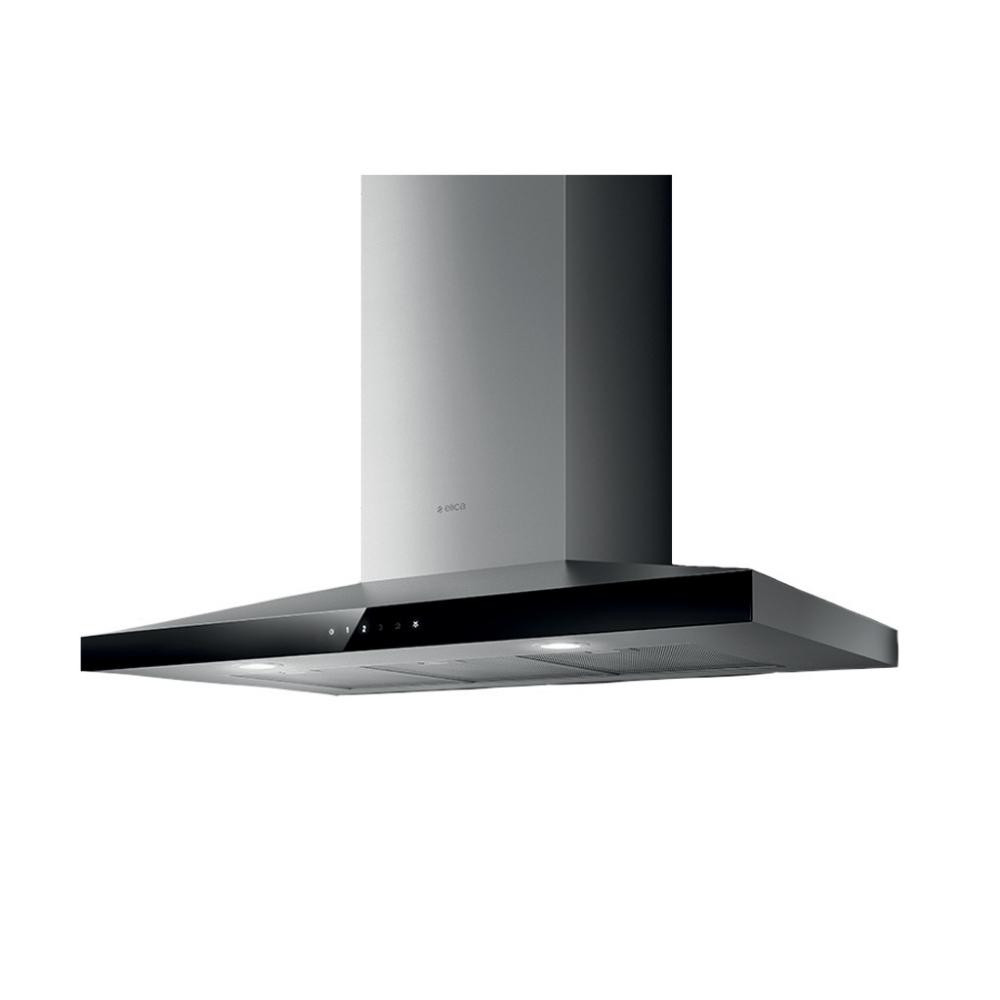 90cm Semi Pyramid Style Cooker Hood - Black Glass and Stainless Steel Finish