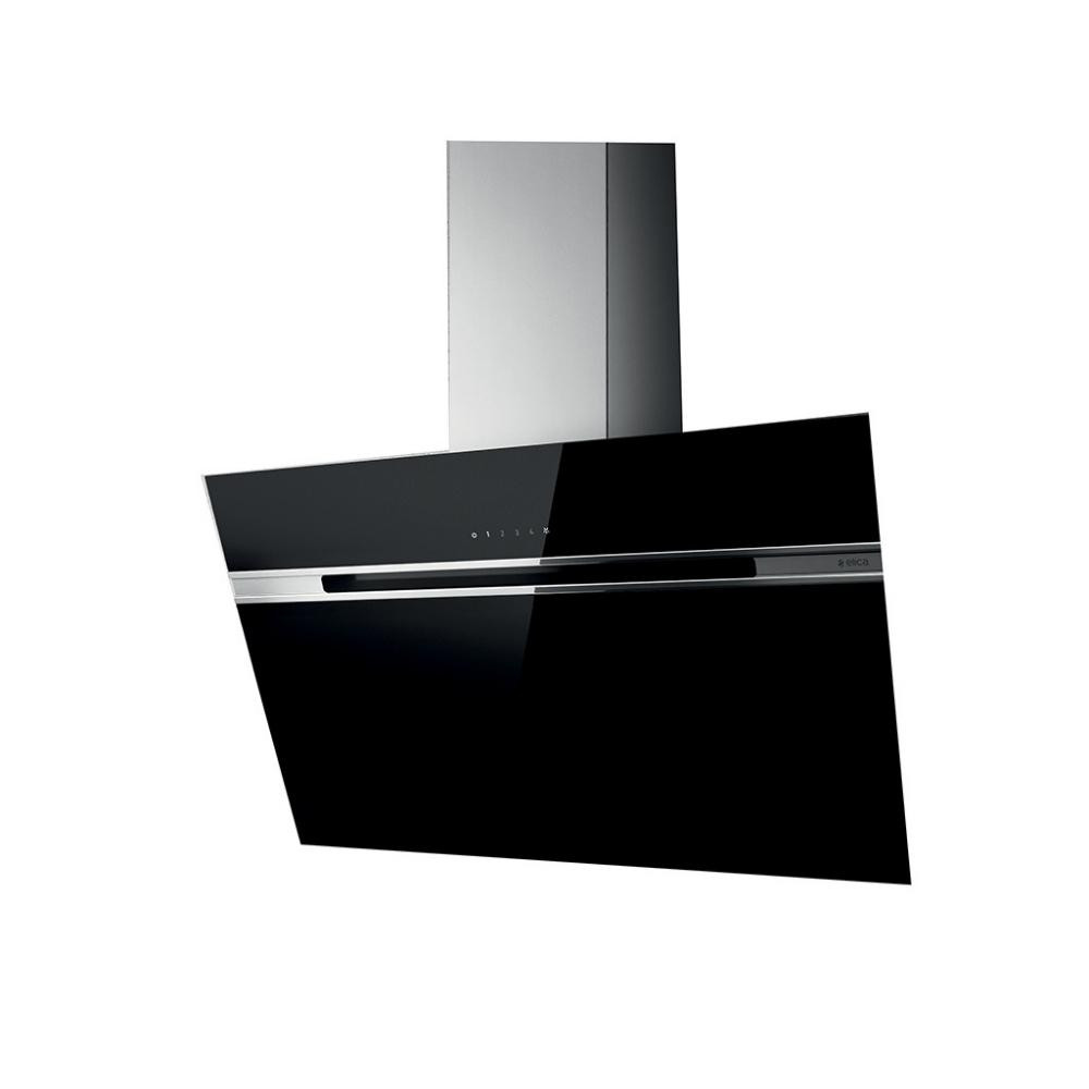 90cm Verticle Cooker Hood Black Glass and Stainless Steel