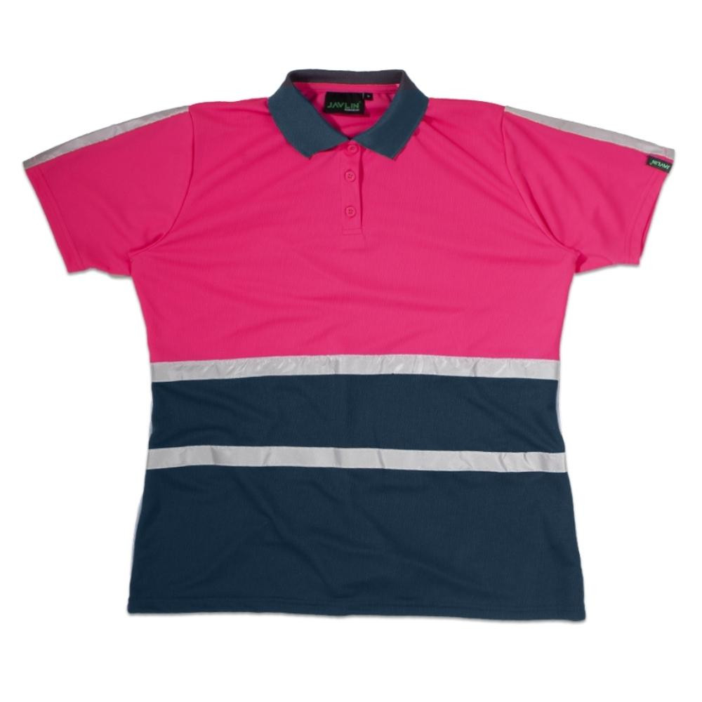 Women's Hi-Vis Two Tone Golfer With Reflective Tape - Navy & Pink