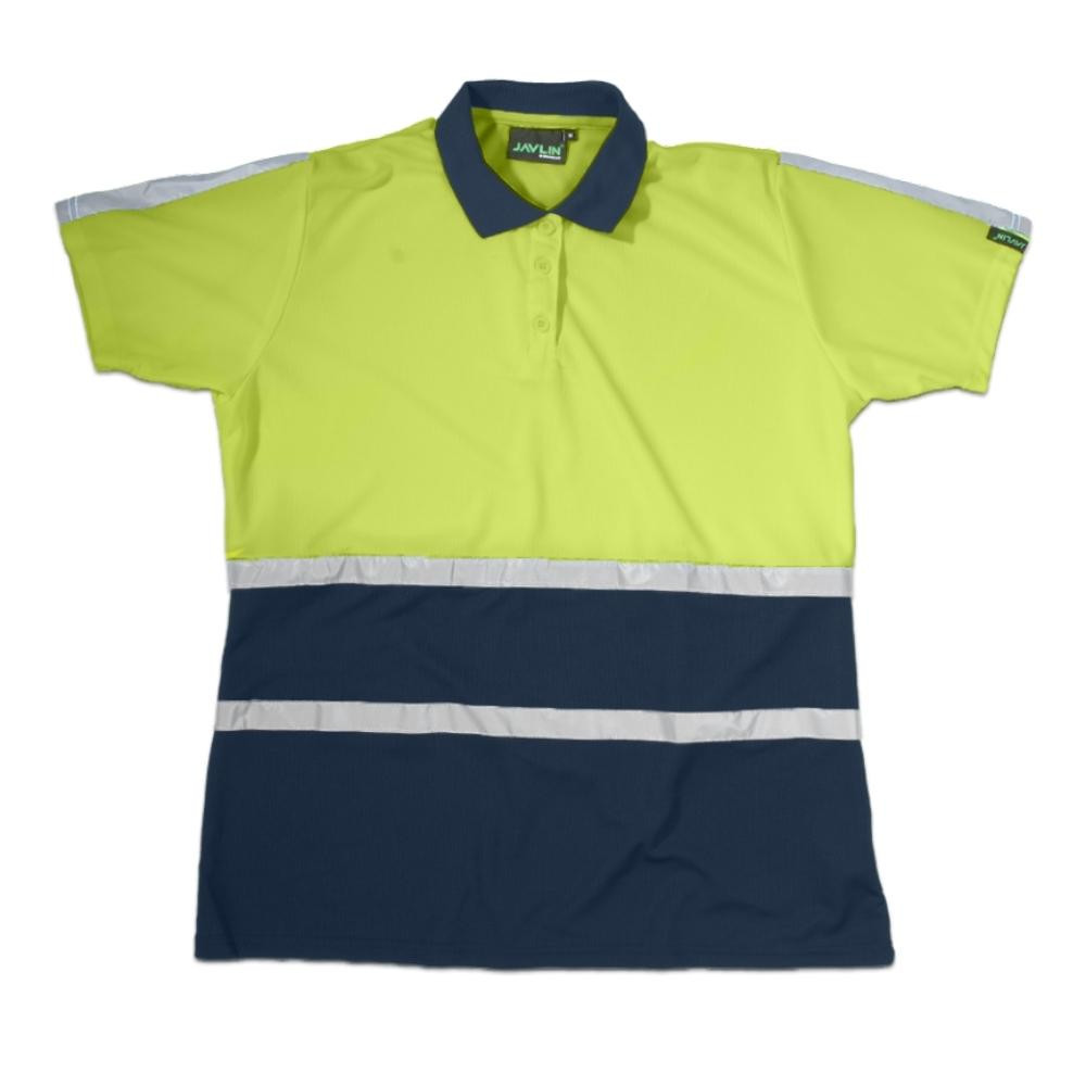 Women's Hi-Vis Two Tone Golfer With Reflective Tape - Navy & Lime