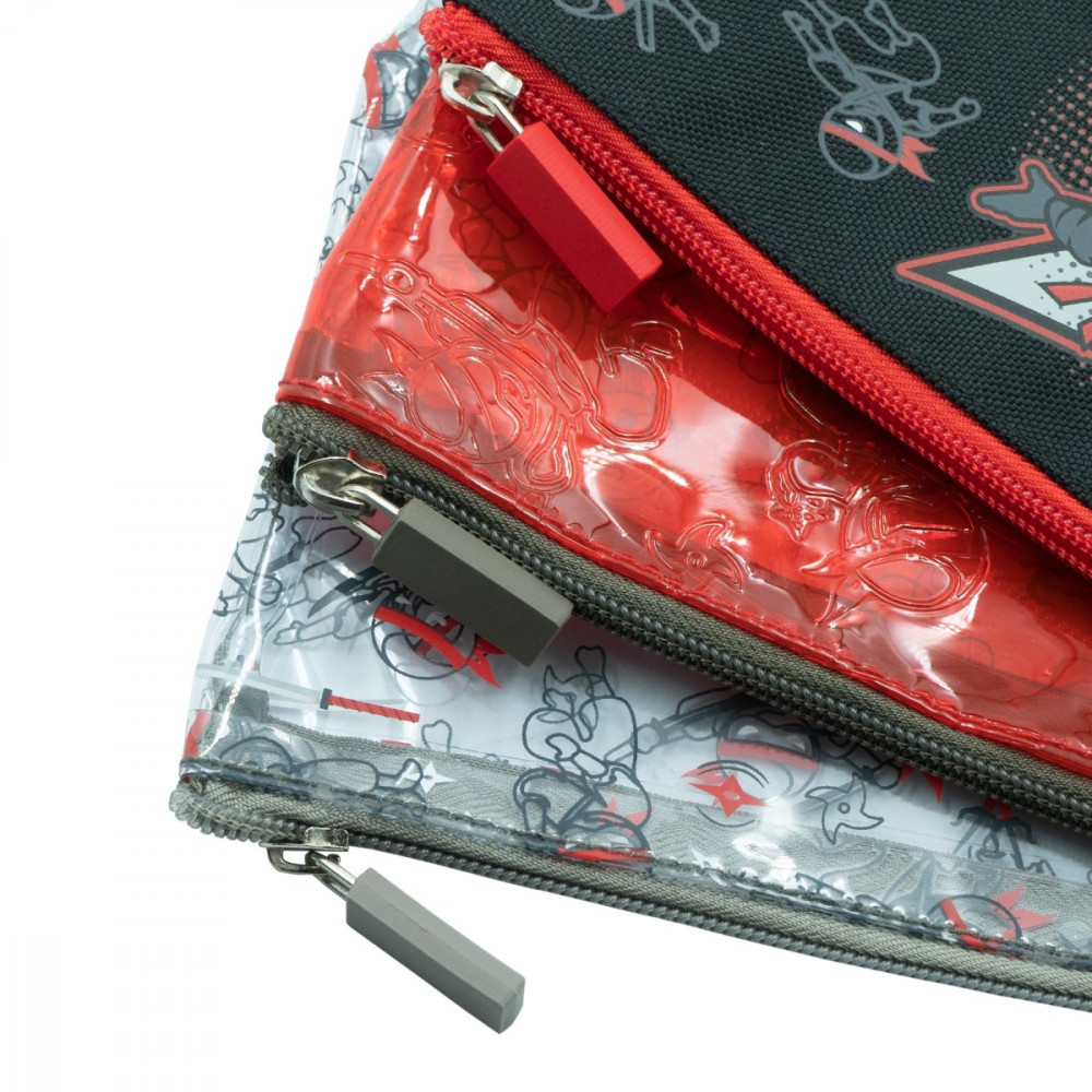 3 Piece Pencil Case Set Ninja Black & Red