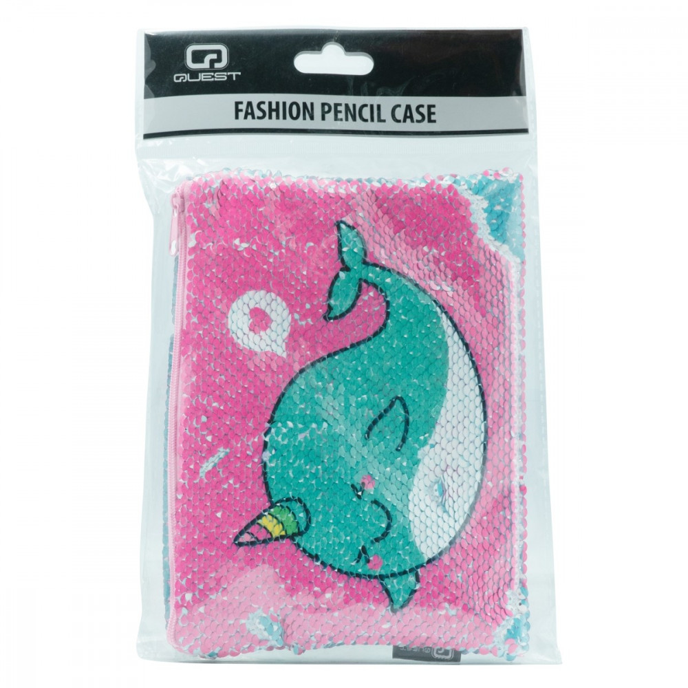 Sequin Narwhale Pencil Case - Pink