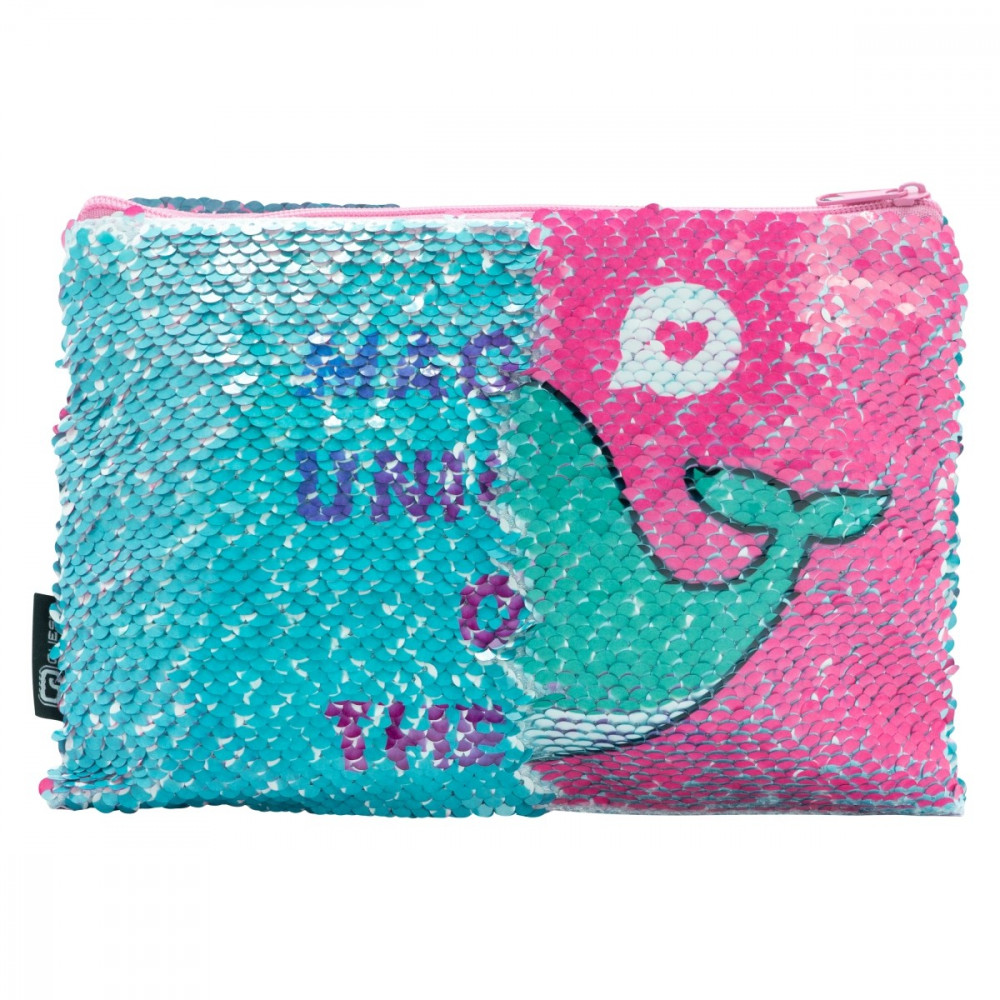 Sequin Narwhale Pencil Case - Pink