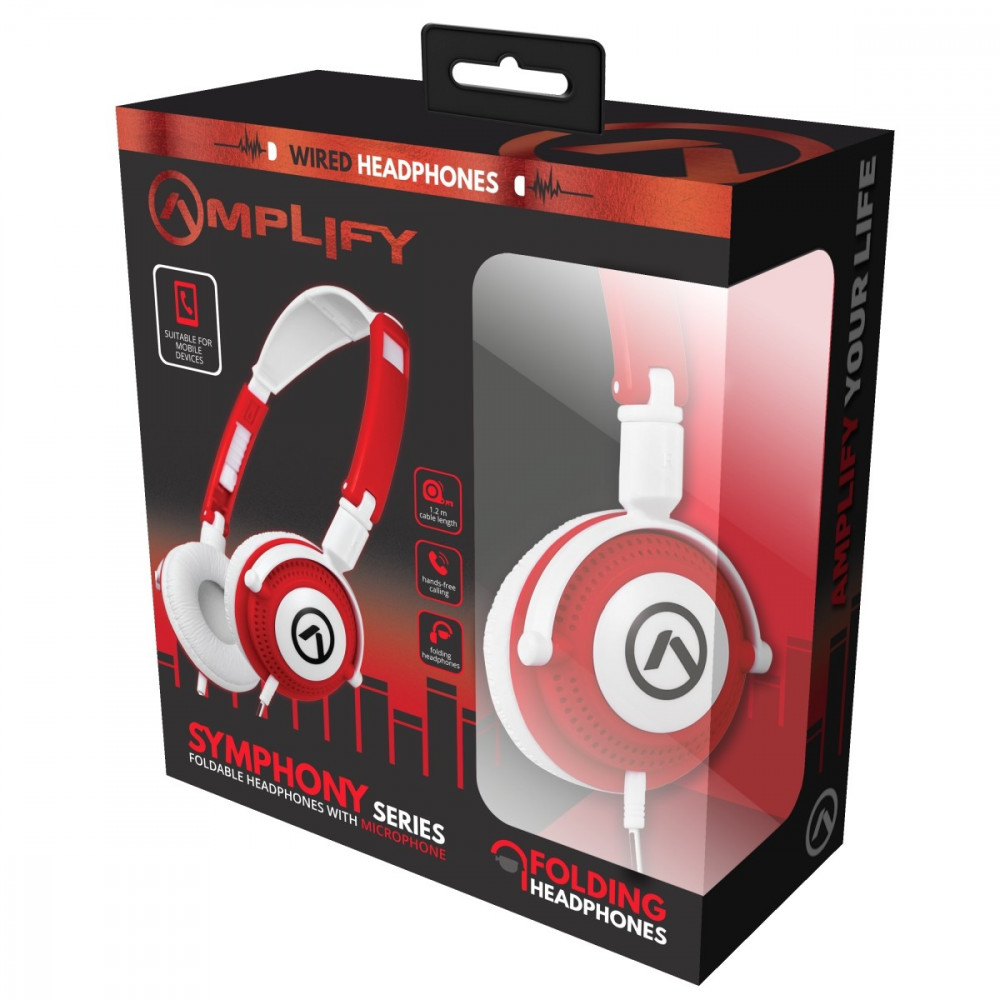 Symphony headphones with mic-Red-White