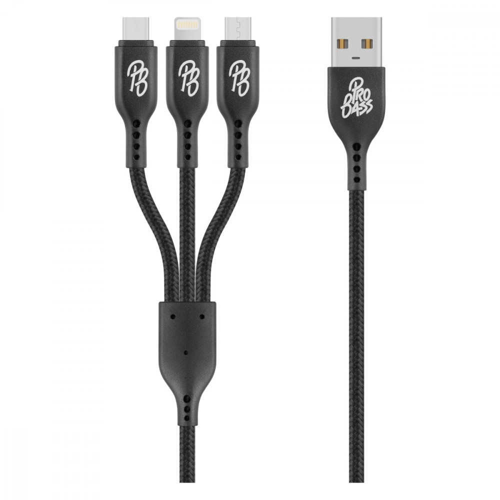 Braided 3 in 1 Charge Cable - Black