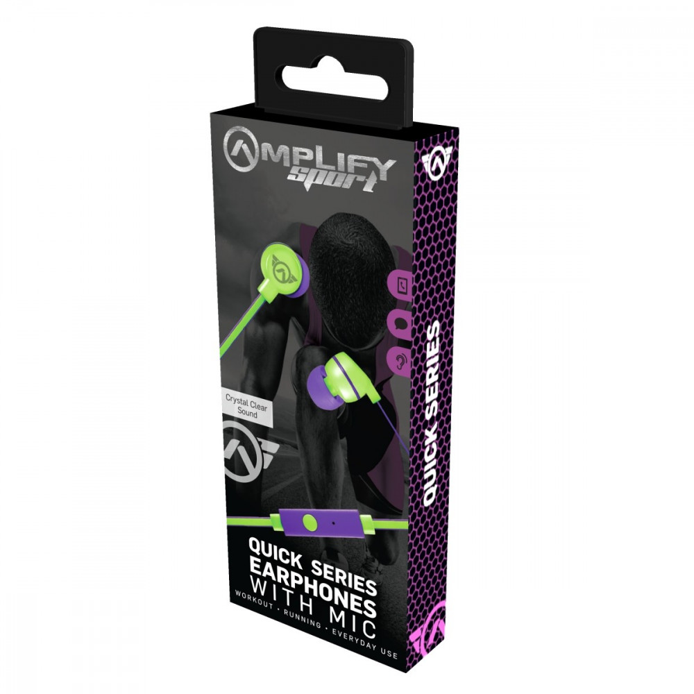 Sport Quick Series Earbuds With Mic -Green-Purple