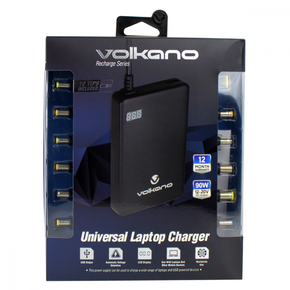 Universal Laptop Charger -multiple connectors; up to 90W