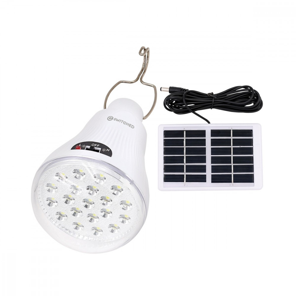 Solar Powered LED Light Bulb, Solar Panel Included - White