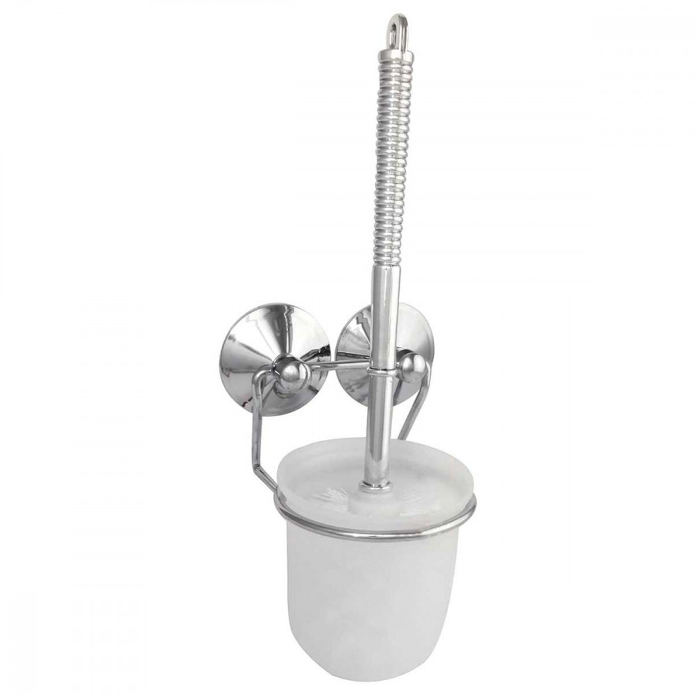 Toilet Brush with Glass Holder Chrome Plated Metal 390(h) x 160(w) x 100(d)mm