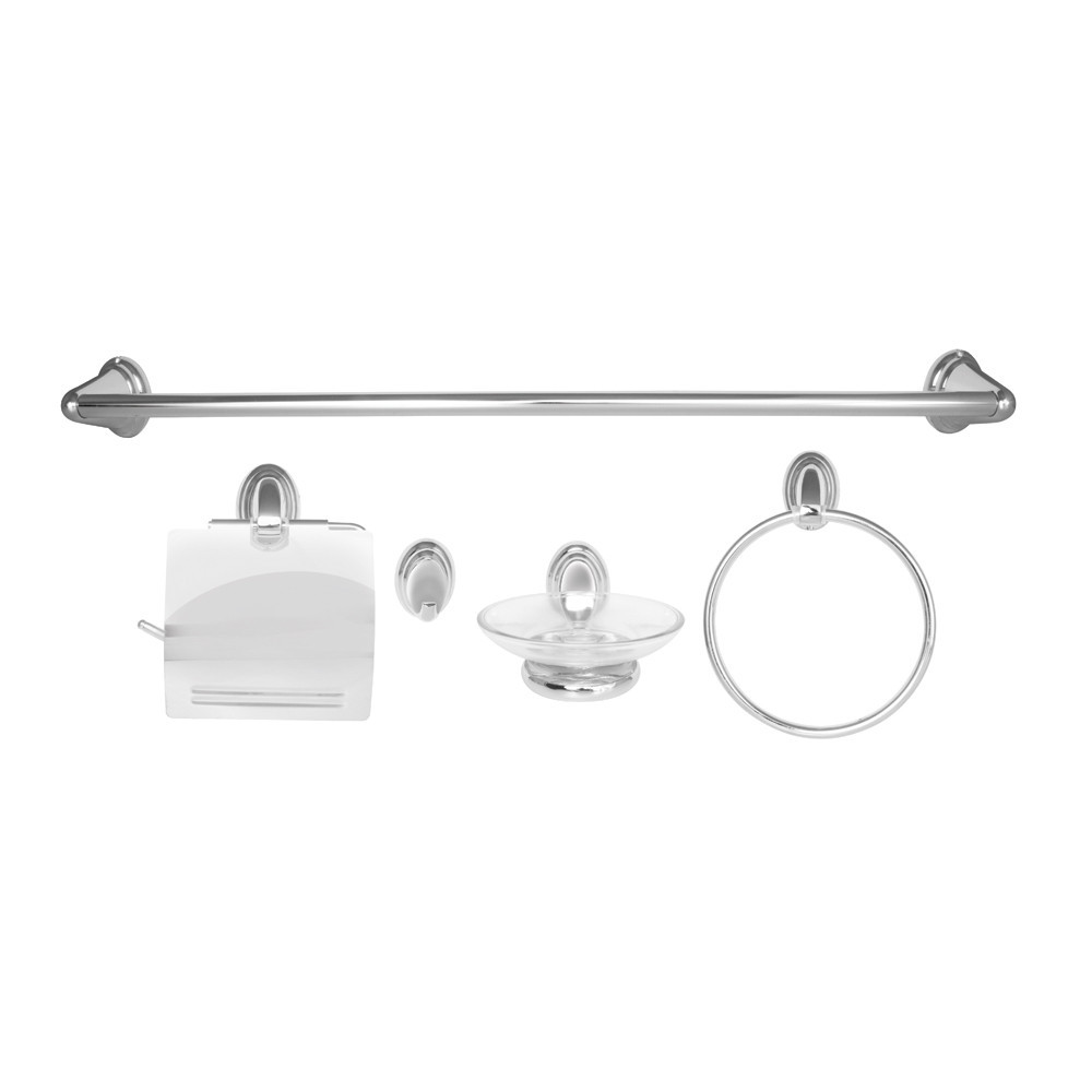 5Pc Bathroom Accessory Set Zinc Alloy & Glass