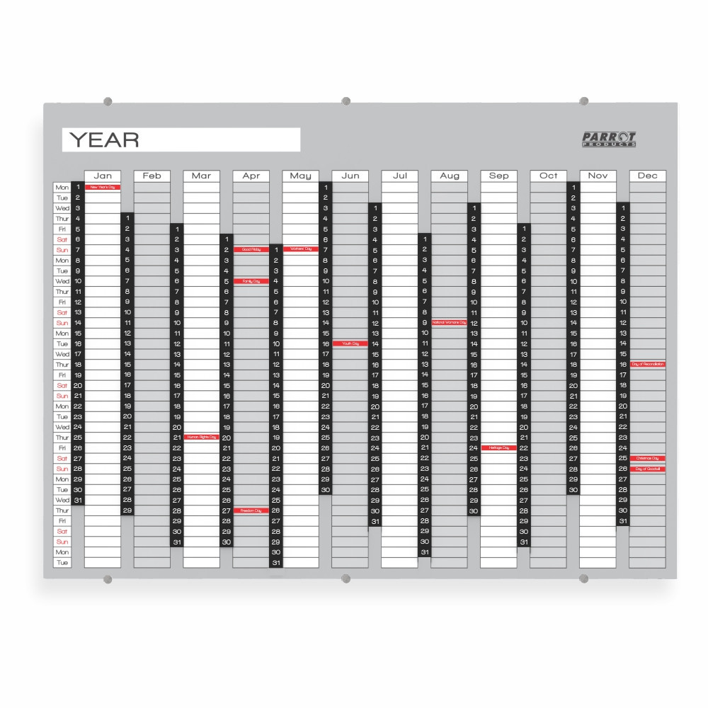 Non Magnetic Glass Year Planner 1200mm x 900mm