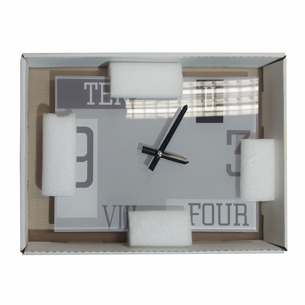 Glass Clock 210mm x 300mm Grey