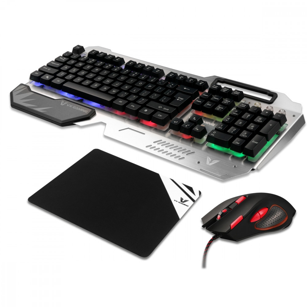 Combat Series Metal Keyboard, Mouse, Mousepad Combo - Silver