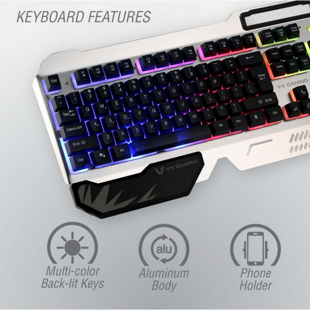 Combat Series Metal Keyboard, Mouse, Mousepad Combo - Silver