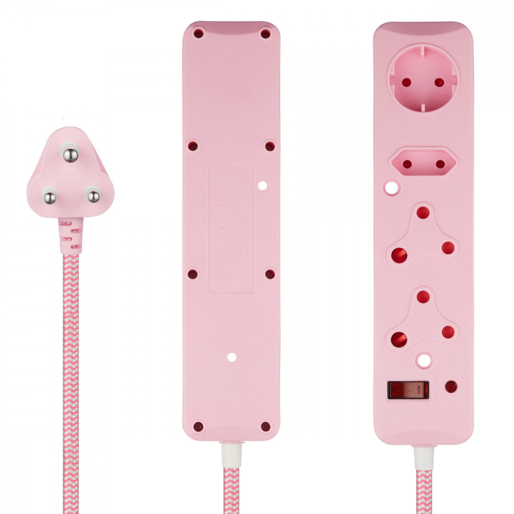 4 Way Surge Protected Multiplug 3M Braided Cord Pink