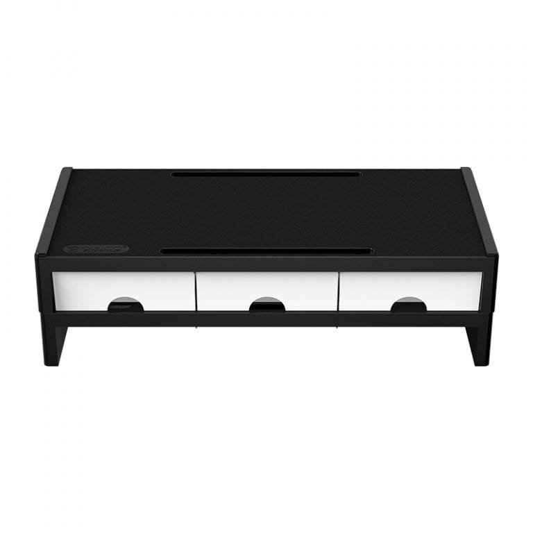 14cm Desktop Monitor Stand with Drawers - Black