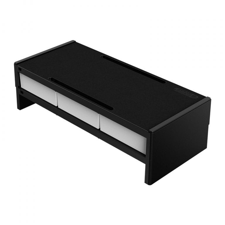 14cm Desktop Monitor Stand with Drawers - Black