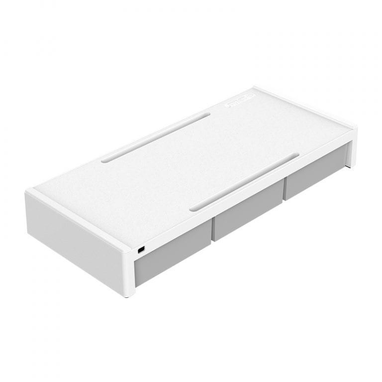 7.4cm Desktop Monitor Stand with Drawers - White
