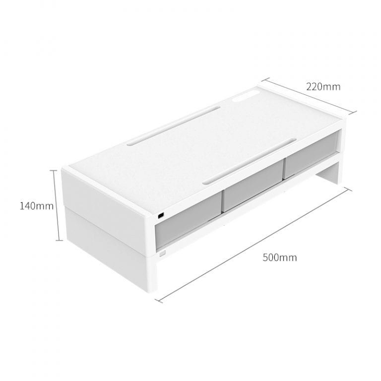 14cm Desktop Monitor Stand with Drawers - White