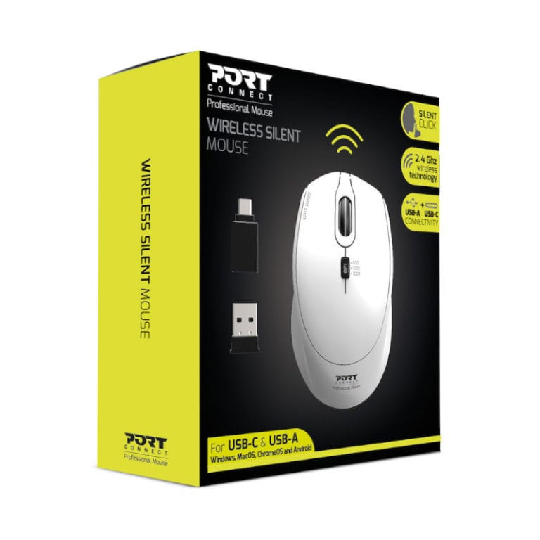 Silent 3600DPI 3 Button USB and Type-C Dongle Mouse - White