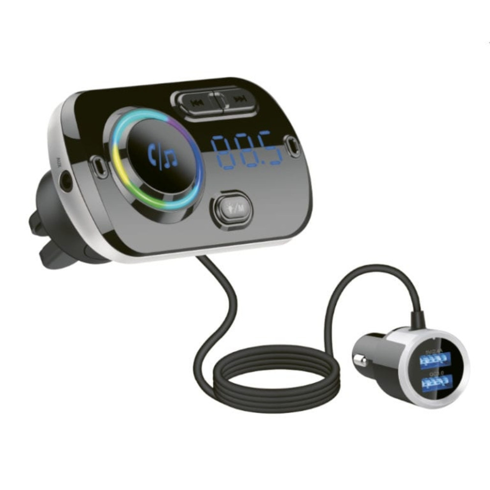 Bluetooth 5 Dual USB QC3.0 | MicroSD FM Transmitter Clip LED Interface Handsfree Kit