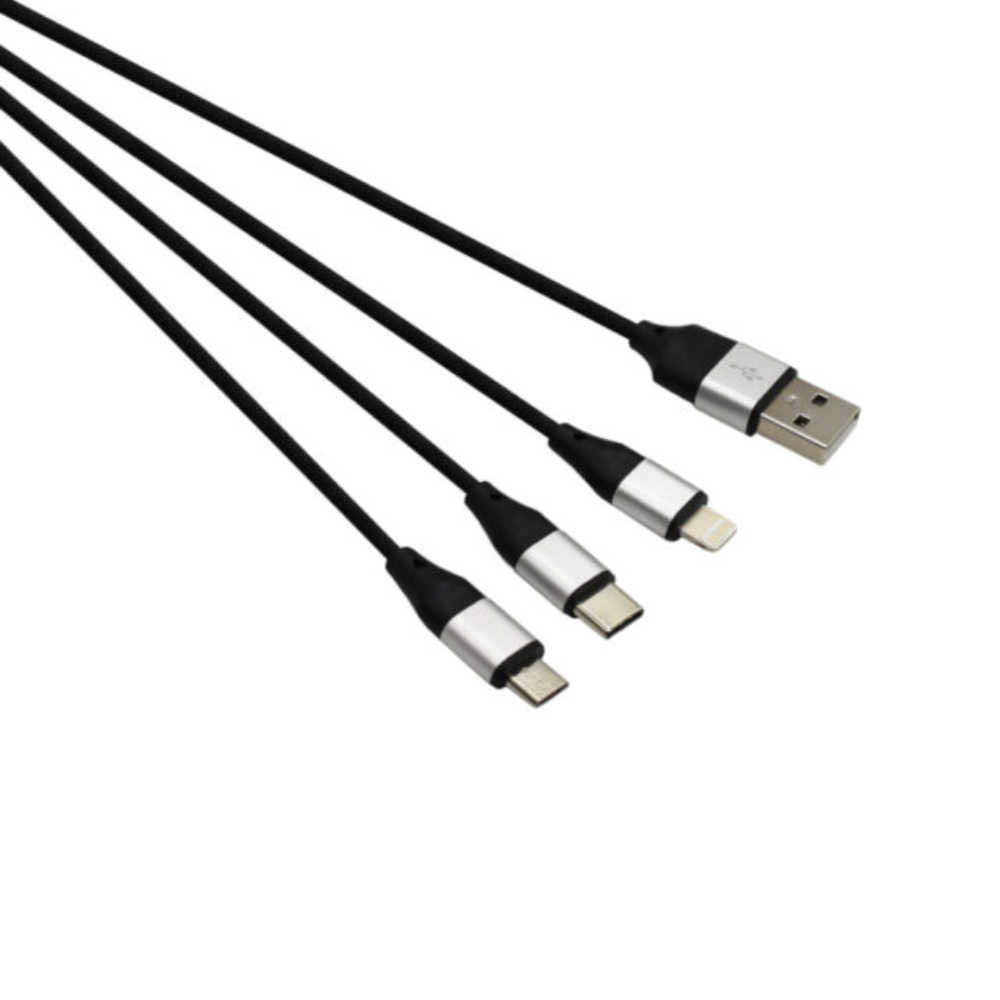 3in1 USB to Micro USB/Type-C/Lightning 1.2m Cable – Black